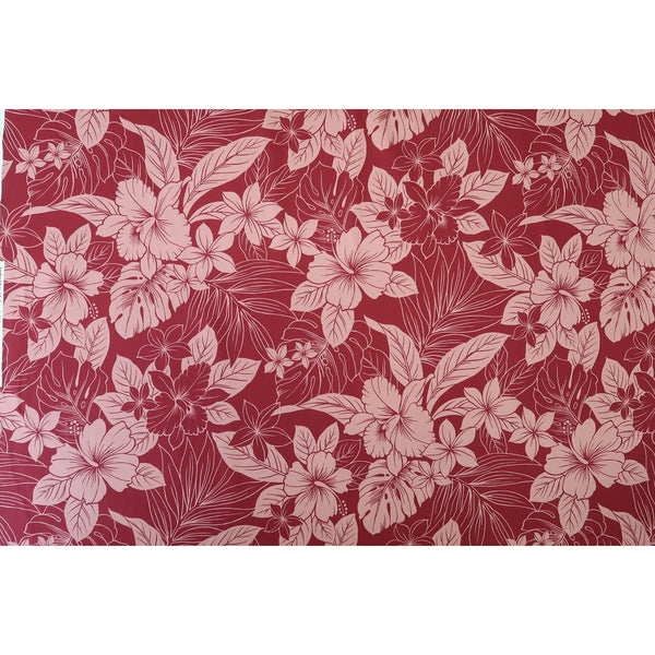Tropical Leaf & Flower Hawaiian Print 100% Cotton Fabric - Burgandy C091E - Muumuu Outlet