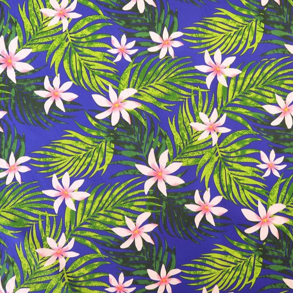 Pink Tiare with Palm Leaf | Royal Blue - Muumuu Outlet