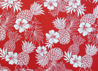 Red Pineapple and Hibiscus Print Fabric -Red C105R - Muumuu Outlet