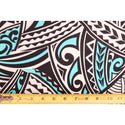 Polynesian Tribal Print 100% Cotton Fabric / - Turquoise and Black C129T - Muumuu Outlet