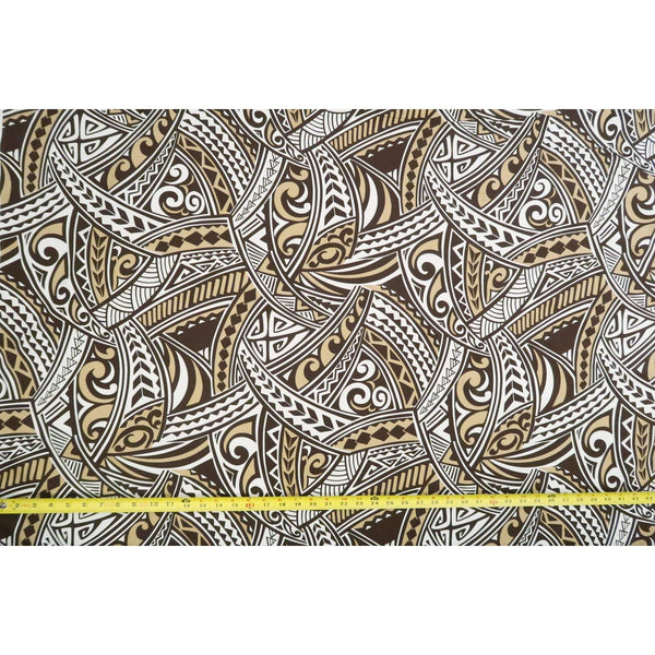 Polynesian Tribal Print 100% Cotton Fabric / - Beige & Brown C128BG - Muumuu Outlet