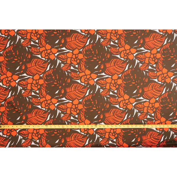 Modern Floral Fabric | Orange & Brown - Muumuu Outlet