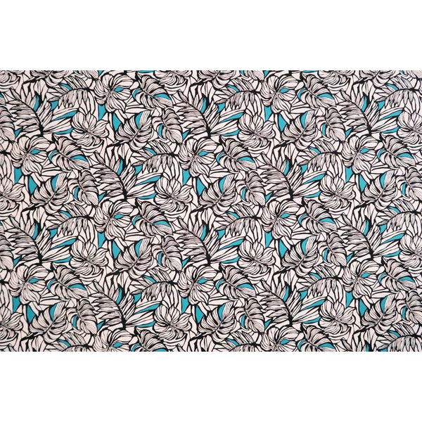 Modern Leaf Print Cotton Fabric -|Teal & Black - Muumuu Outlet