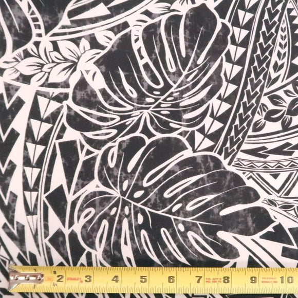 Monstera Polynesian Tribal Prints Fabric | Black - Muumuu Outlet