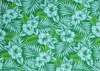Hibiscus Green & Blue Fabric - Muumuu Outlet