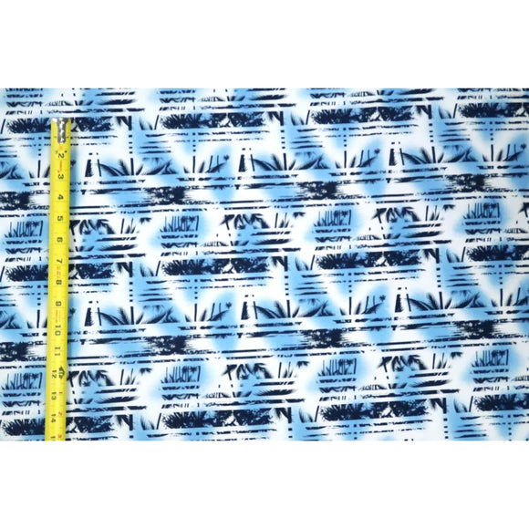 Palm Tree Border Abstract Print 100% Cotton Fabric -White/Blue C149B - Muumuu Outlet