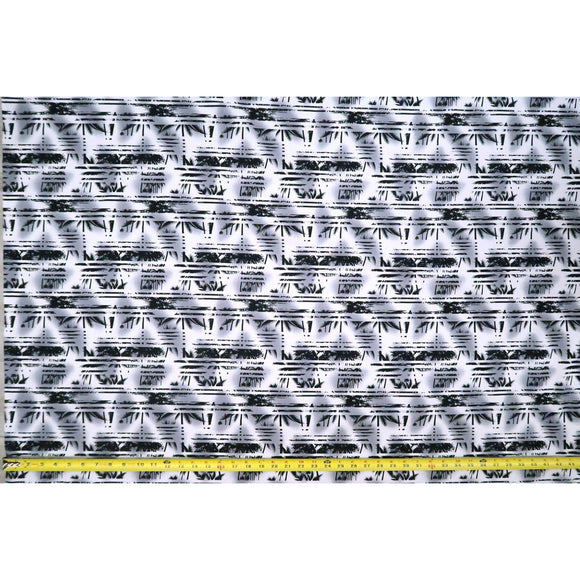 Palm Tree Abstract Border Print 100% Cotton Fabric -White/BLACK C150BK - Muumuu Outlet