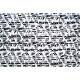 Palm Tree Abstract Border Print 100% Cotton Fabric -White/BLACK C150BK - Muumuu Outlet