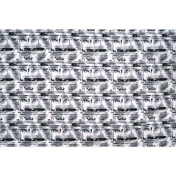 Palm Tree Abstract Border Print 100% Cotton Fabric -White/BLACK C150BK - Muumuu Outlet