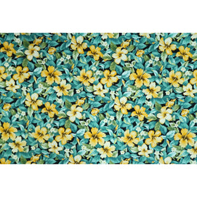 Yellow Hibiscus Garden Fabric | Teal - Muumuu Outlet