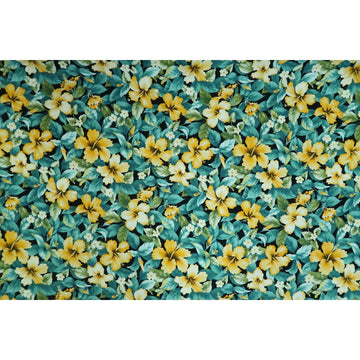 Yellow Hibiscus Garden Fabric | Teal - Muumuu Outlet