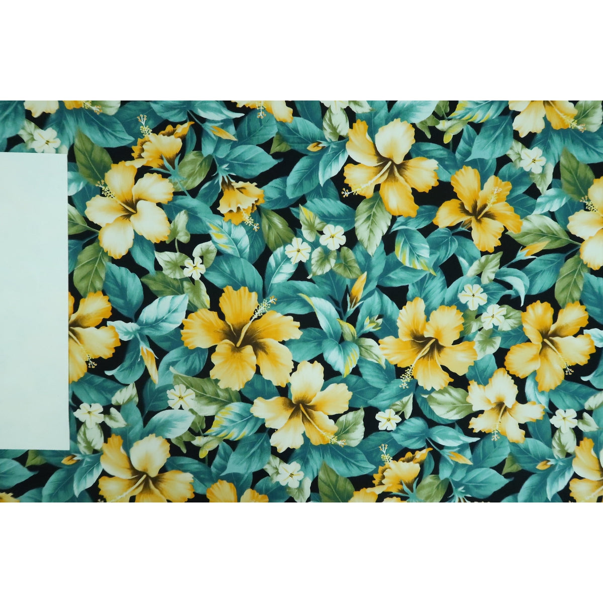 Yellow Hibiscus Garden Fabric | Teal - Muumuu Outlet