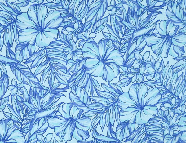 Blue Modern Hibiscus Cotton Fabric | Blue - Muumuu Outlet