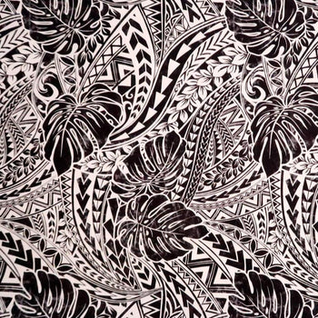 Monstera Polynesian Tribal Prints Fabric | Black - Muumuu Outlet
