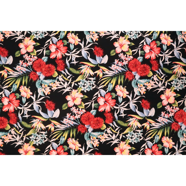 Ohia Lehua and Hibiscus Fabric | Black - Muumuu Outlet