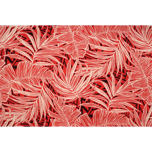 Palm & Banana Leaf Poly-Cotton Hawaiian Fabric-Red PC144R - Muumuu Outlet