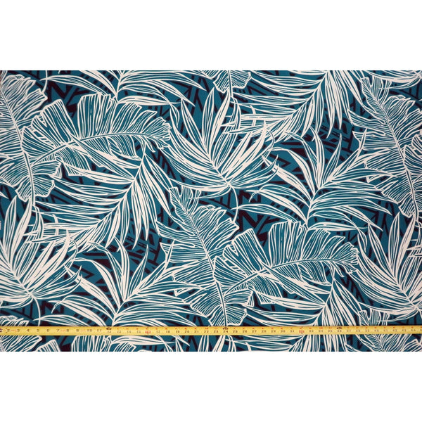 Palm & Banana Leaf Poly-Cotton Hawaiian Fabric-Teal PC145G - Muumuu Outlet