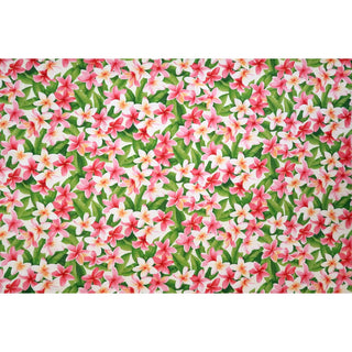White & Pink Plumeria Hawaiian 100% Cotton Fabric -White C007W - Muumuu Outlet