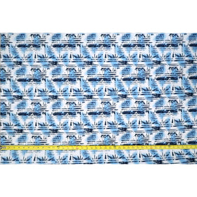 Palm Tree Border Abstract Print 100% Cotton Fabric -White/Blue C149B - Muumuu Outlet