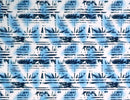 Palm Tree Border Abstract Print 100% Cotton Fabric -White/Blue C149B - Muumuu Outlet