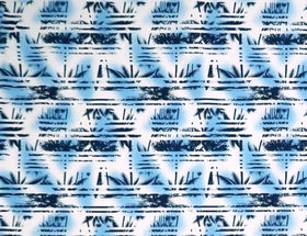 Palm Tree Border Abstract Print 100% Cotton Fabric -White/Blue C149B - Muumuu Outlet