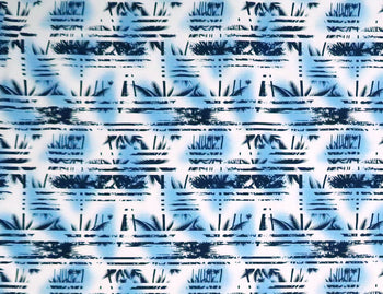 Palm Tree Border Abstract Print 100% Cotton Fabric -White/Blue C149B - Muumuu Outlet