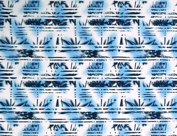 Palm Tree Border Abstract Print 100% Cotton Fabric -White/Blue C149B - Muumuu Outlet