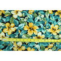 Yellow Hibiscus Garden Fabric | Teal - Muumuu Outlet