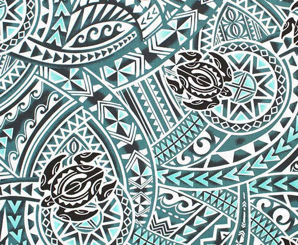 Polynesian Tribal Turtle Print Fabric- brown/red/blue-  PC231 - Muumuu Outlet