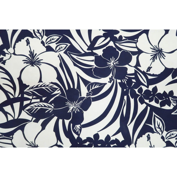 Navy Hibiscus Poly Cotton Fabric - Muumuu Outlet