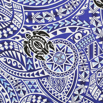 Polynesian Tribal Turtle Print Fabric- brown/red/blue-  PC231 - Muumuu Outlet