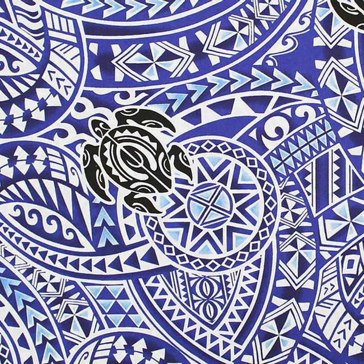 Polynesian Tribal Turtle Print Fabric- brown/red/blue-  PC231 - Muumuu Outlet