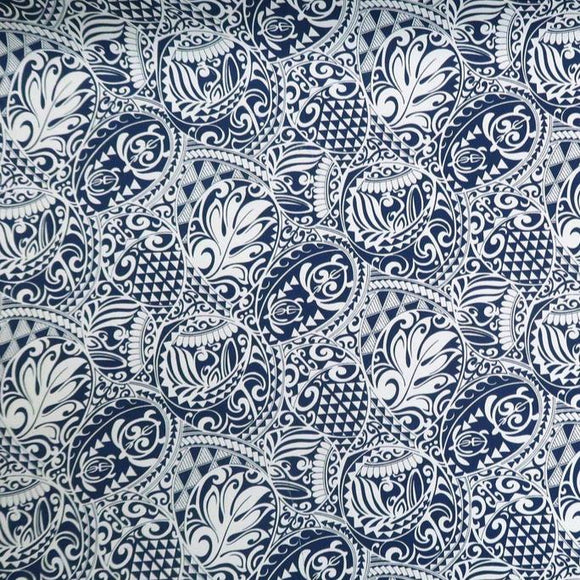 Polynesian Tribal Tapa Turtle Print 100%  Cotton - Black and Navy C228BBL - Muumuu Outlet