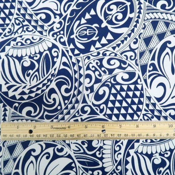 Polynesian Tribal Tapa Turtle Print 100%  Cotton - Black and Navy C228BBL - Muumuu Outlet