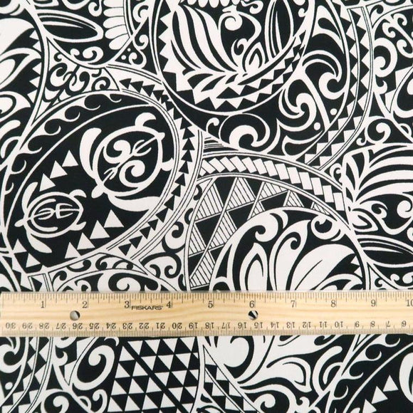 Polynesian Tribal Tapa Turtle Print 100%  Cotton - Black and Navy C228BBL - Muumuu Outlet