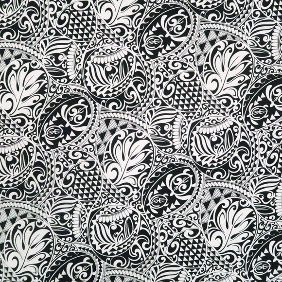 Polynesian Tribal Tapa Turtle Print 100%  Cotton - Black and Navy C228BBL - Muumuu Outlet
