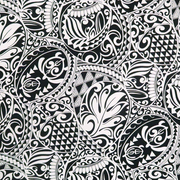 Polynesian Tribal Tapa Turtle Print 100%  Cotton - Black and Navy C228BBL - Muumuu Outlet
