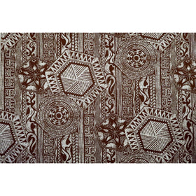 Tribal Tapa Print Poly Cotton Fabric | Brown/Black/Blue - Muumuu Outlet