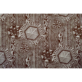 Tribal Tapa Print Poly Cotton Fabric | Brown/Black/Blue - Muumuu Outlet