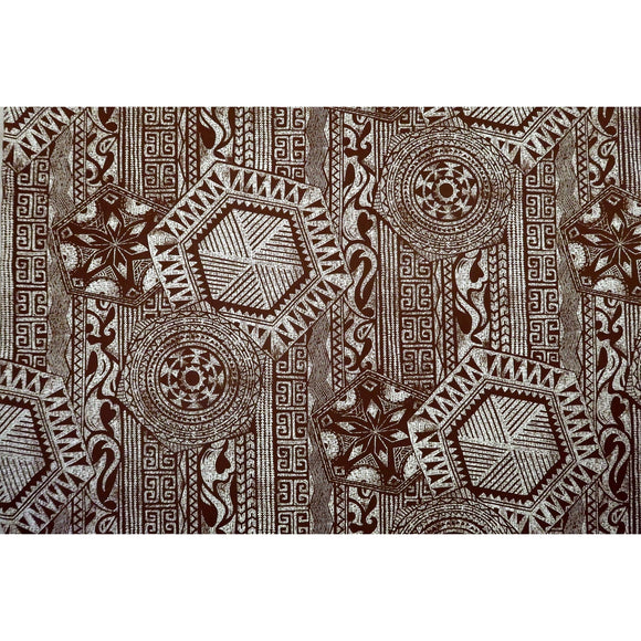 Tribal Tapa Print Poly Cotton Fabric | Brown/Black/Blue - Muumuu Outlet