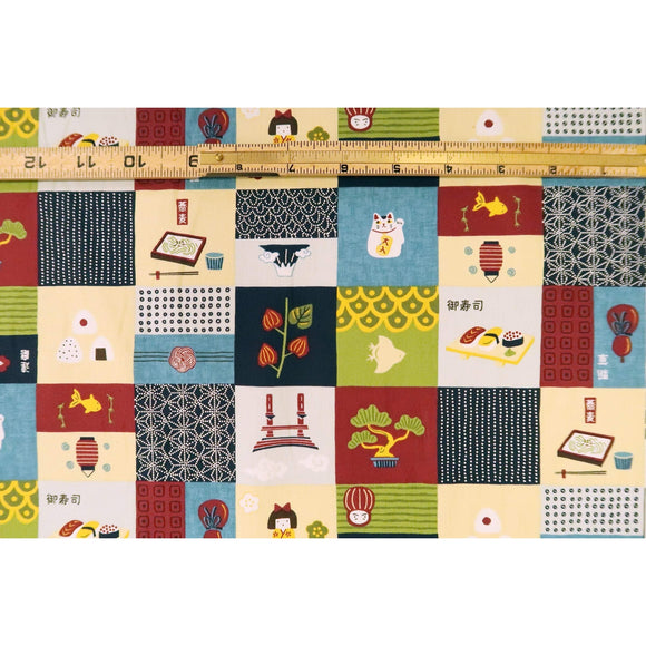 Sushi and Cat Print Fabric | Navy - Muumuu Outlet