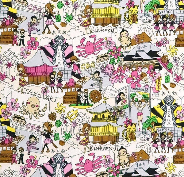 Japanese Osaka Print Fabric  WhitePink  Muumuu Mall by Muumuu Rainbow