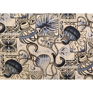 Ipu Fish Hook Polynesian Print Fabric | Blue/Grey - Muumuu Outlet