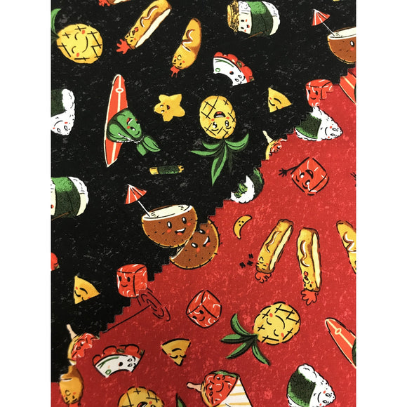 Hawaiian Food Print Paradise| Coconut, Musubi, Katsu, Laulau - Muumuu Outlet