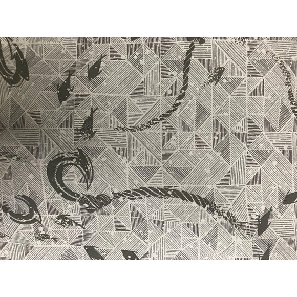 Fish Hook Hawaiian Shirt Fabric | Blue/Grey/Orange - Muumuu Outlet