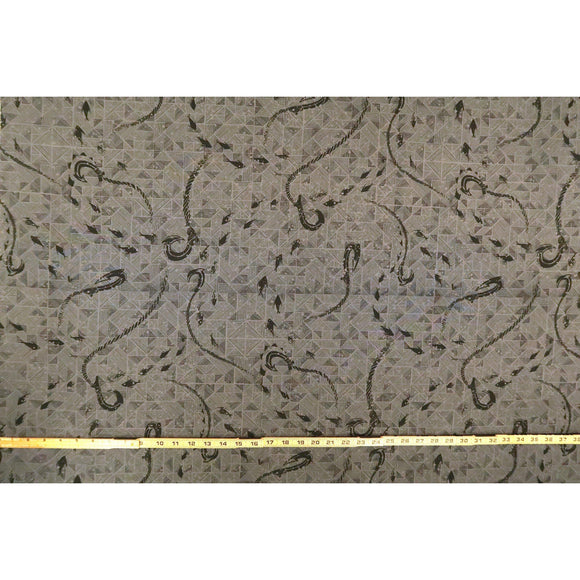 Fish Hook Hawaiian Shirt Fabric | Blue/Grey/Orange - Muumuu Outlet