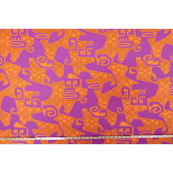 Tahitian Tribal Face Abstract Print Fabric- Orange PC244O - Muumuu Outlet