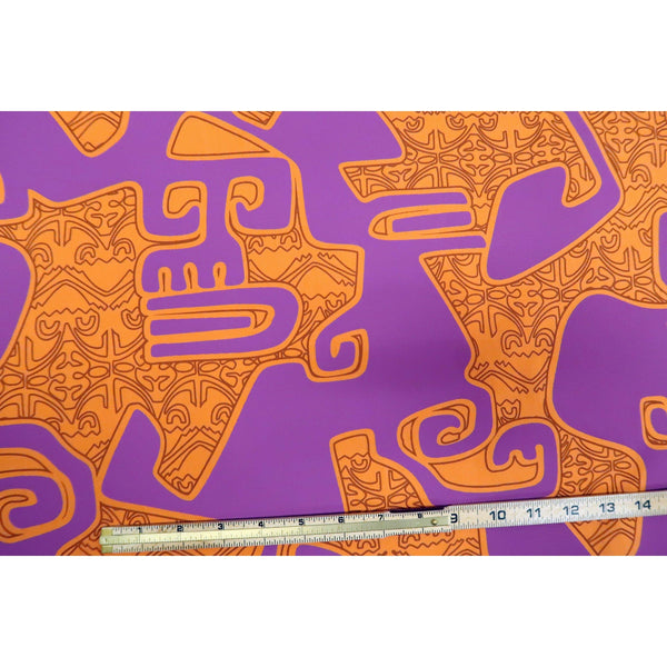 Tahitian Tribal Face Abstract Print Fabric- Orange PC244O - Muumuu Outlet