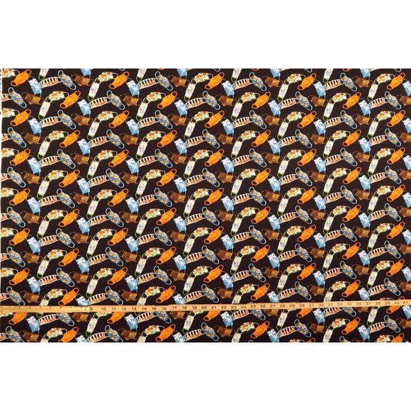 Hawaiian Mask Print Fabric | Black - Muumuu Outlet