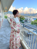 Red Floral Print Lace Trim Vintage Style Long Sleeve Hawaiian Dress 6761/750-6